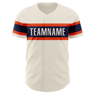 Custom Cream Orange-Navy Authentic Baseball Jersey