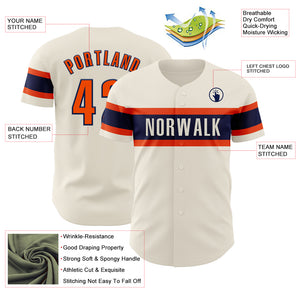 Custom Cream Orange-Navy Authentic Baseball Jersey