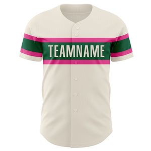 Custom Cream Pink-Kelly Green Authentic Baseball Jersey