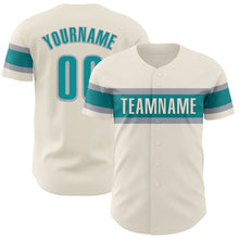 Load image into Gallery viewer, Custom Cream Teal-Gray Authentic Baseball Jersey
