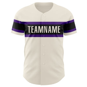 Custom Cream Purple-Black Authentic Baseball Jersey