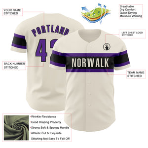 Custom Cream Purple-Black Authentic Baseball Jersey