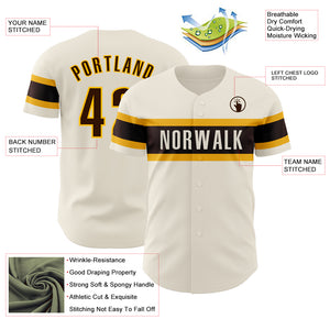 Custom Cream Brown-Gold Authentic Baseball Jersey