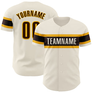 Custom Cream Brown-Gold Authentic Baseball Jersey