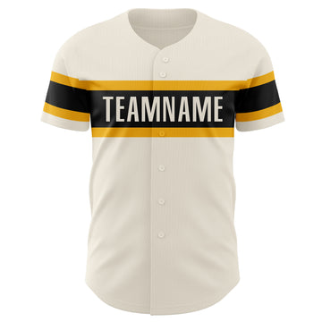 Custom Cream Black-Gold Authentic Baseball Jersey