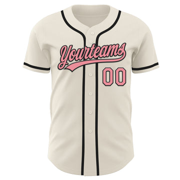 Custom Cream Medium Pink-Black Authentic Baseball Jersey