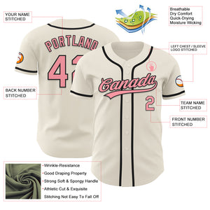 Custom Cream Medium Pink-Black Authentic Baseball Jersey