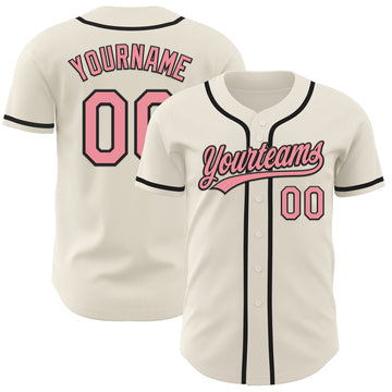 Custom Cream Medium Pink-Black Authentic Baseball Jersey