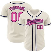 Load image into Gallery viewer, Custom Cream Pink-Navy Authentic Baseball Jersey
