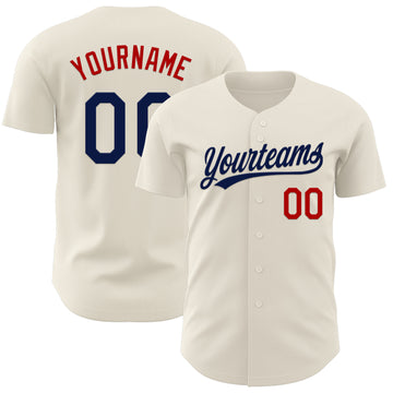 Custom Cream Navy-Red Authentic Baseball Jersey