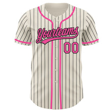 Load image into Gallery viewer, Custom Cream Black Pinstripe Pink Authentic Baseball Jersey
