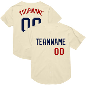 Custom Cream Navy-Red Mesh Authentic Throwback Baseball Jersey