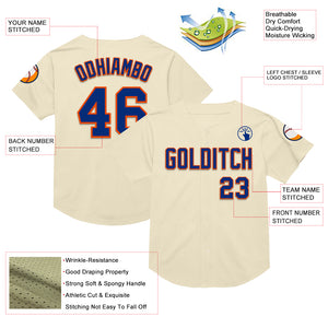 Custom Cream Royal-Orange Mesh Authentic Throwback Baseball Jersey