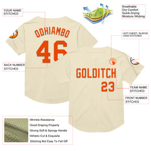 Custom Cream Orange Mesh Authentic Throwback Baseball Jersey