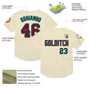 Custom Cream Crimson Black-Aqua Mesh Authentic Throwback Baseball Jersey