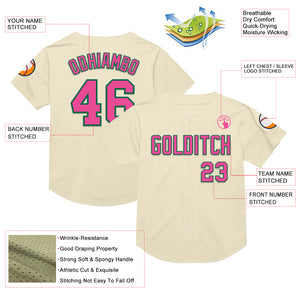 Custom Cream Pink-Kelly Green Mesh Authentic Throwback Baseball Jersey