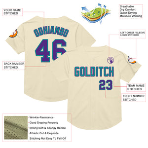 Custom Cream Purple-Teal Mesh Authentic Throwback Baseball Jersey