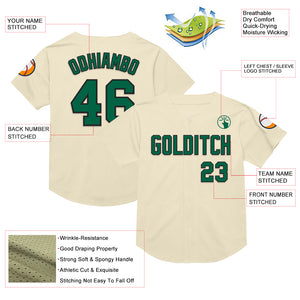 Custom Cream Kelly Green-Black Mesh Authentic Throwback Baseball Jersey