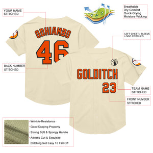 Custom Cream Orange-Black Mesh Authentic Throwback Baseball Jersey