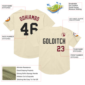 Custom Cream Black-Crimson Mesh Authentic Throwback Baseball Jersey