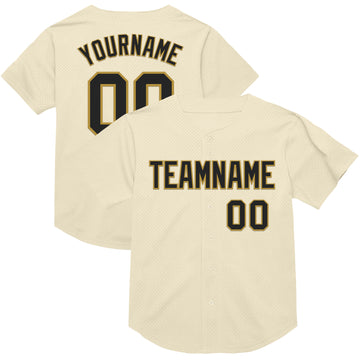 Custom Cream Black-Old Gold Mesh Authentic Throwback Baseball Jersey