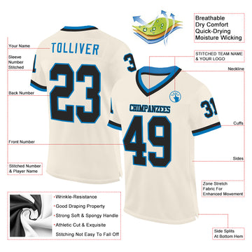 Custom Cream Black-Blue Mesh Authentic Throwback Football Jersey