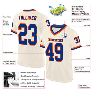 Custom Cream Royal-Orange Mesh Authentic Throwback Football Jersey