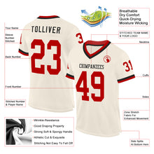 Загрузить изображение в средство просмотра галереи, Custom Cream Red-Black Mesh Authentic Throwback Football Jersey
