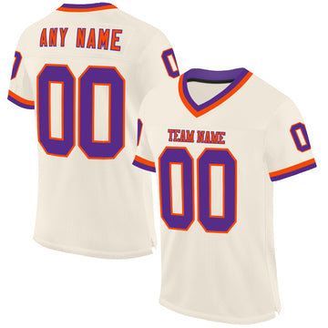 Custom Cream Purple-Orange Mesh Authentic Throwback Football Jersey