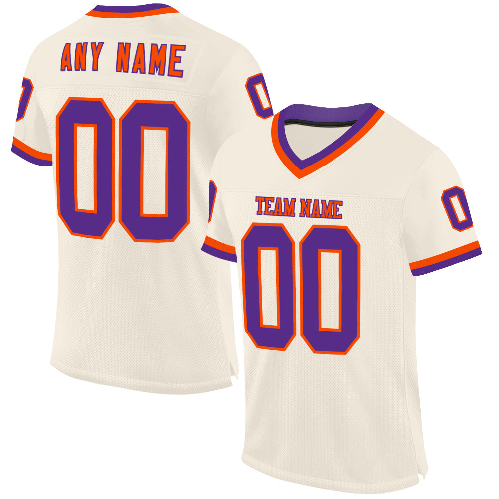 Custom Cream Purple-Orange Mesh Authentic Throwback Football Jersey