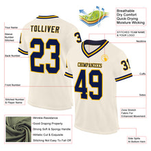 Charger l&#39;image dans la galerie, Custom Cream Navy-Gold Mesh Authentic Throwback Football Jersey
