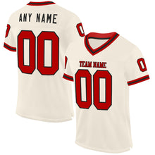 Загрузить изображение в средство просмотра галереи, Custom Cream Red-Black Mesh Authentic Throwback Football Jersey
