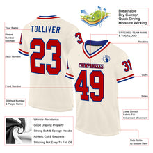 Загрузить изображение в средство просмотра галереи, Custom Cream Red Royal-White Mesh Authentic Throwback Football Jersey
