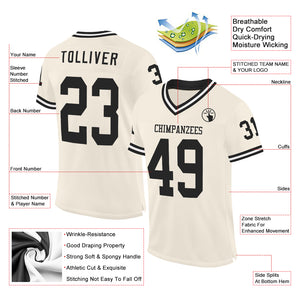 Custom Cream Black-White Mesh Authentic Throwback Football Jersey