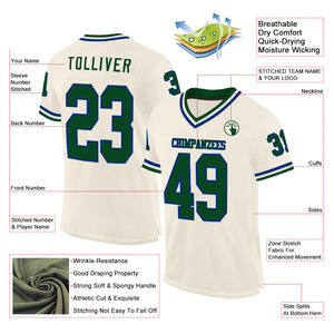 Custom Cream Green-Royal Mesh Authentic Throwback Football Jersey