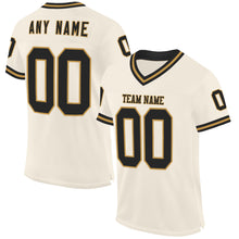 Laden Sie das Bild in den Galerie-Viewer, Custom Cream Black-Old Gold Mesh Authentic Throwback Football Jersey
