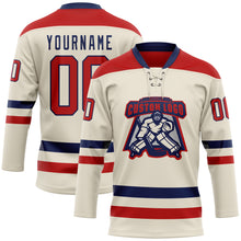 Загрузить изображение в средство просмотра галереи, Custom Cream Red-Navy Hockey Lace Neck Jersey
