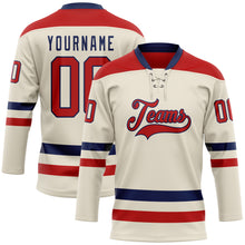 Загрузить изображение в средство просмотра галереи, Custom Cream Red-Navy Hockey Lace Neck Jersey
