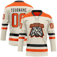 Laden Sie das Bild in den Galerie-Viewer, Custom Cream Orange-Black Hockey Lace Neck Jersey
