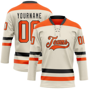 Custom Cream Orange-Black Hockey Lace Neck Jersey