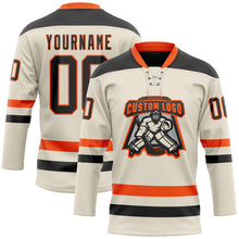 Загрузить изображение в средство просмотра галереи, Custom Cream Black-Orange Hockey Lace Neck Jersey
