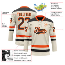 Загрузить изображение в средство просмотра галереи, Custom Cream Black-Orange Hockey Lace Neck Jersey
