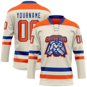 Custom Cream Orange-Royal Hockey Lace Neck Jersey