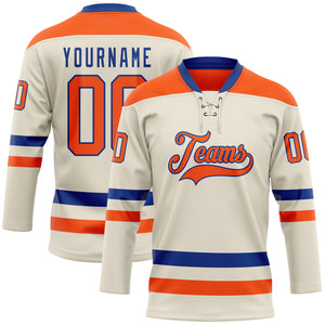 Custom Cream Orange-Royal Hockey Lace Neck Jersey