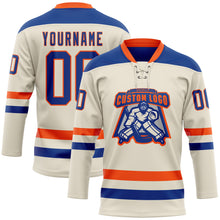 Загрузить изображение в средство просмотра галереи, Custom Cream Royal-Orange Hockey Lace Neck Jersey
