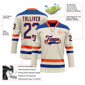 Custom Cream Royal-Orange Hockey Lace Neck Jersey