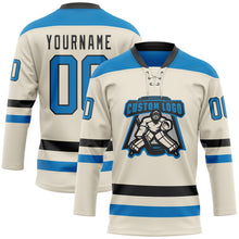 Загрузить изображение в средство просмотра галереи, Custom Cream Blue-Black Hockey Lace Neck Jersey
