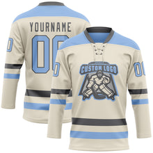 Загрузить изображение в средство просмотра галереи, Custom Cream Light Blue-Steel Gray Hockey Lace Neck Jersey
