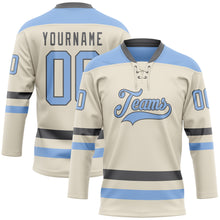 Загрузить изображение в средство просмотра галереи, Custom Cream Light Blue-Steel Gray Hockey Lace Neck Jersey
