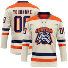 Загрузить изображение в средство просмотра галереи, Custom Cream Navy-Orange Hockey Lace Neck Jersey
